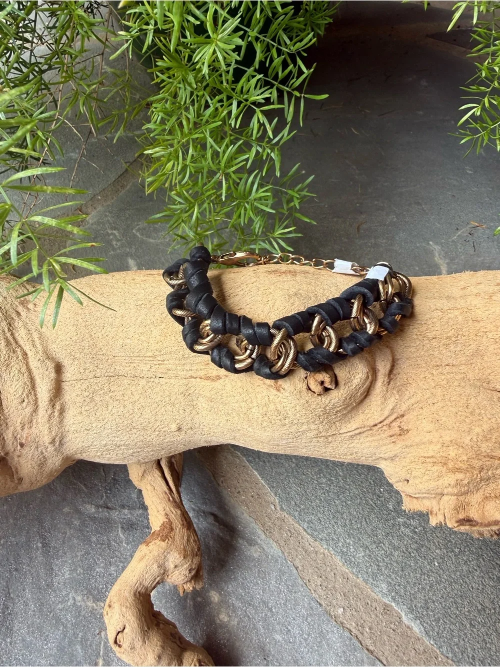 New🌟Free People-Stylish Black and Gold Braided Leather Bracelet